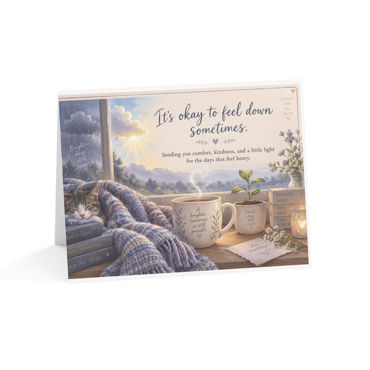 Sympathy & Encouragement Greeting Cards - 'It's Okay to Feel Down Sometimes' Comfort Note Cards (1/10/30/50 pcs)